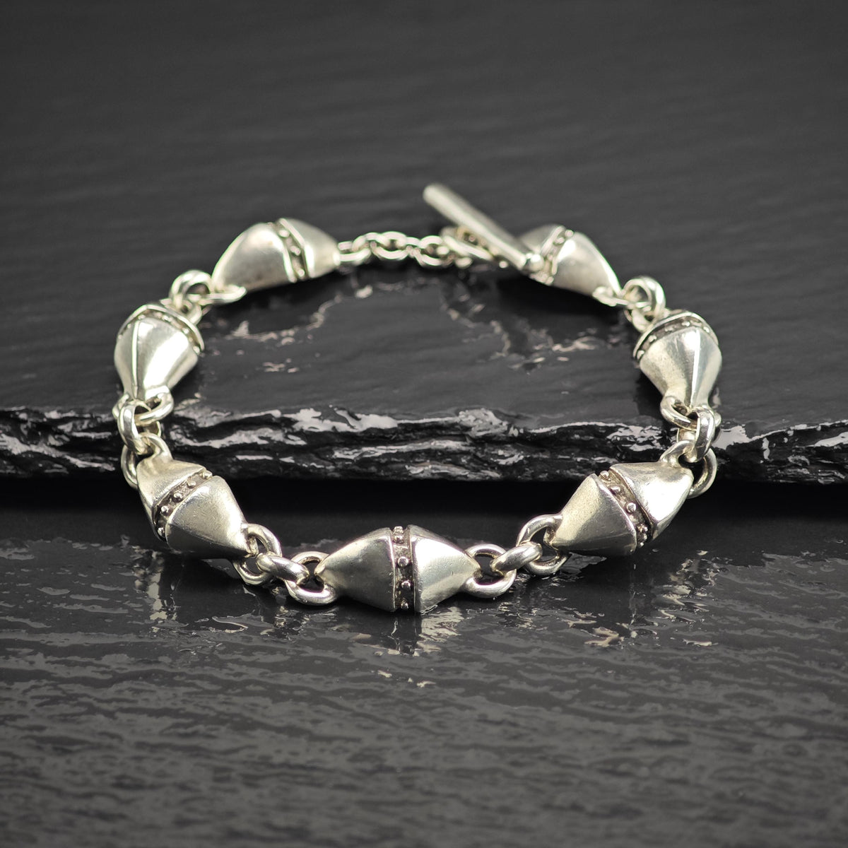 Polished Lisa Jenks Modernist Link Sterling Silver Bracelet Sz 7" BR3163