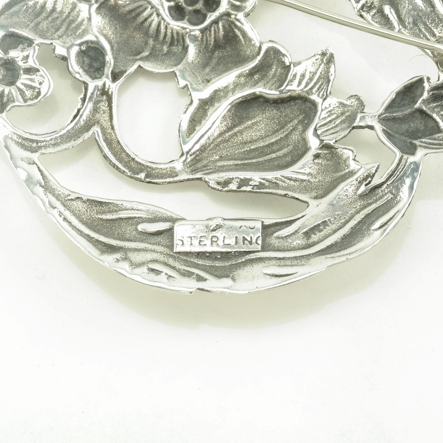 Art Nouveau Style Sterling Silver Brooch Floral