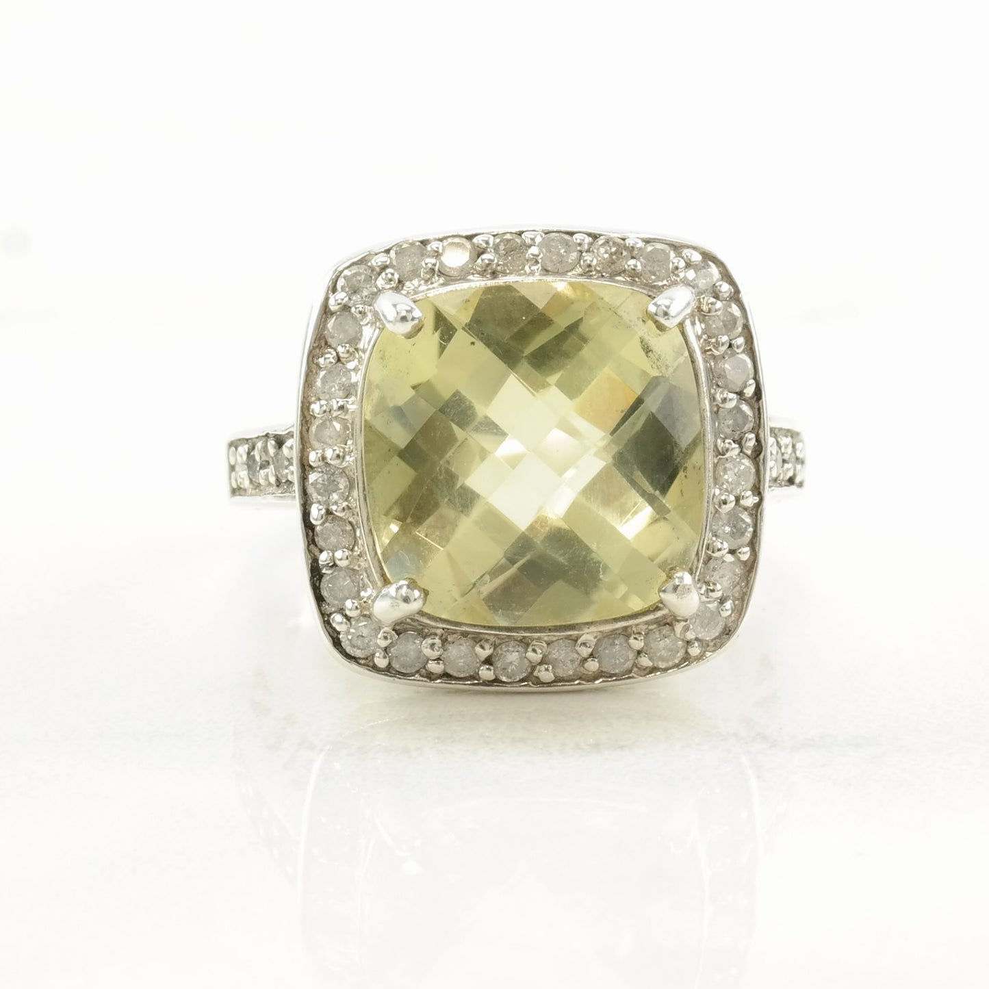 Vintage Sterling Silver Ring Citrine, Diamond Size 7