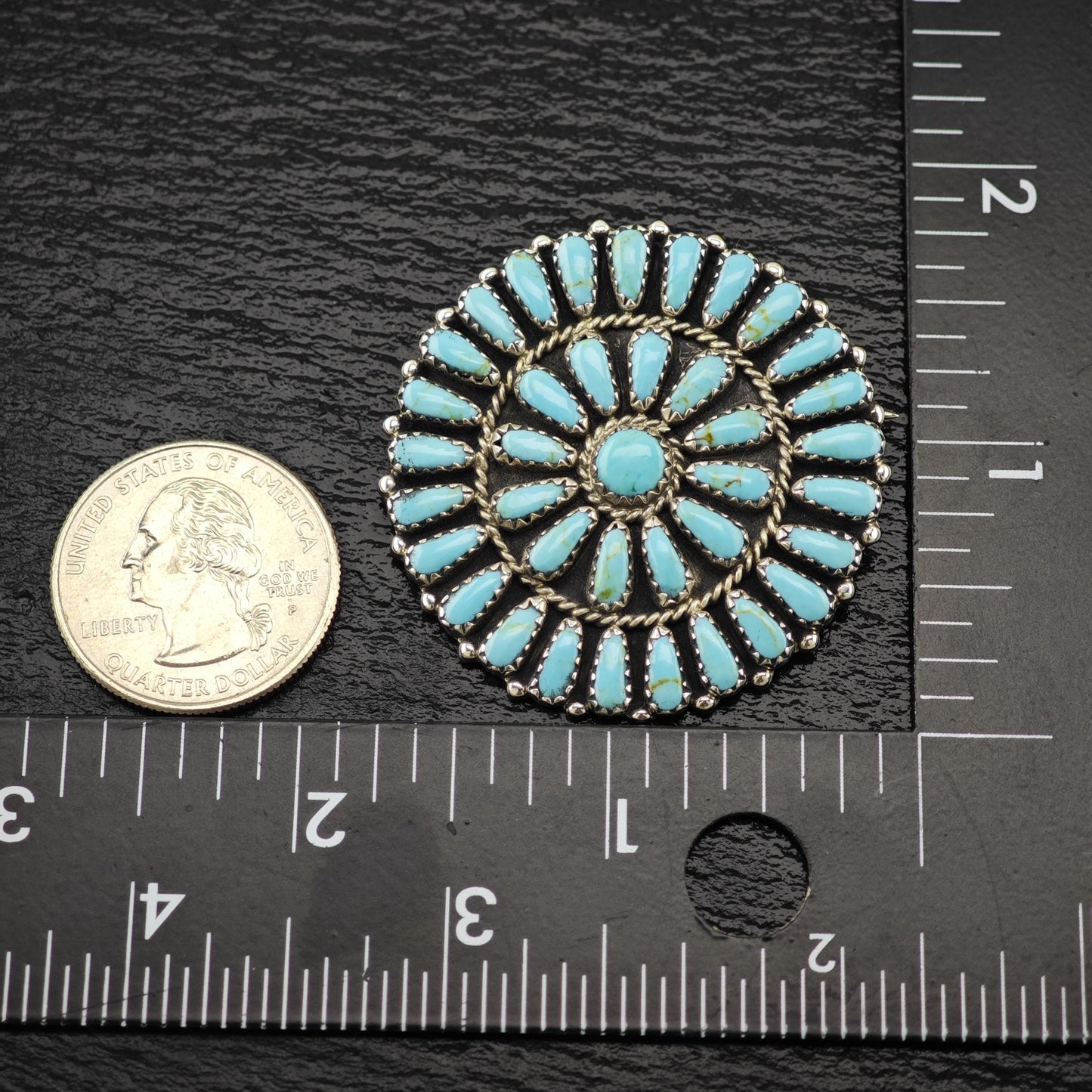 Vintage Southwest Sterling Silver Brooch Cluster, Blue Block Turquoise