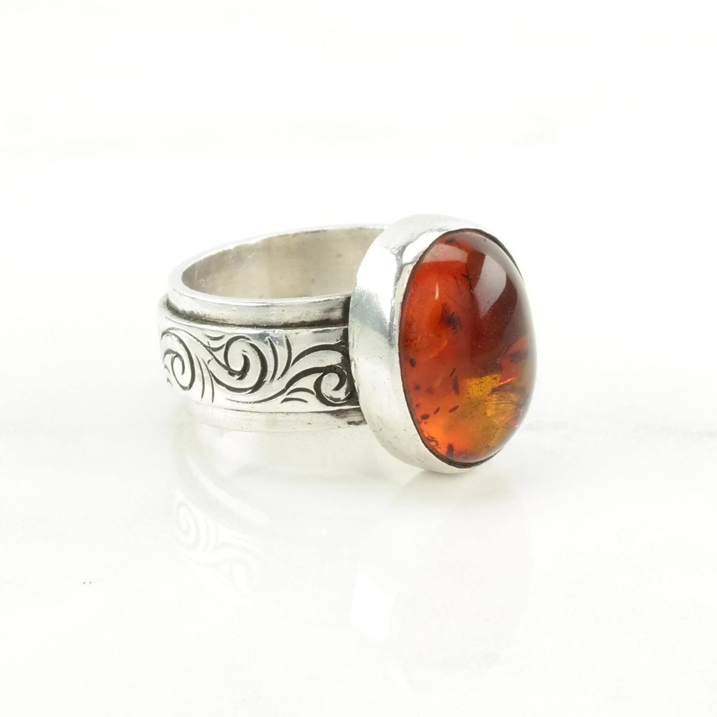 Sterling Silver Ring Amber Wave Orange Size 7 3/4