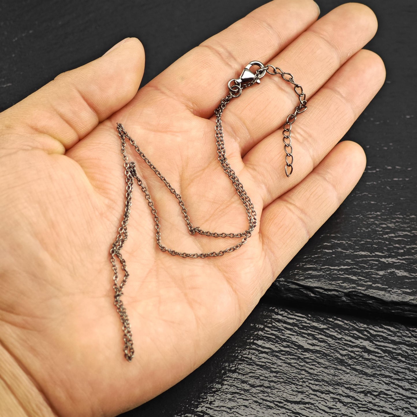 Black Oxidized Adjustable Link Chain Sterling Silver Necklace N2764