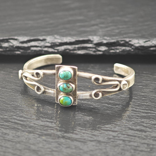 Old Southwest Turquoise Cuff Bracelet Sterling Silver