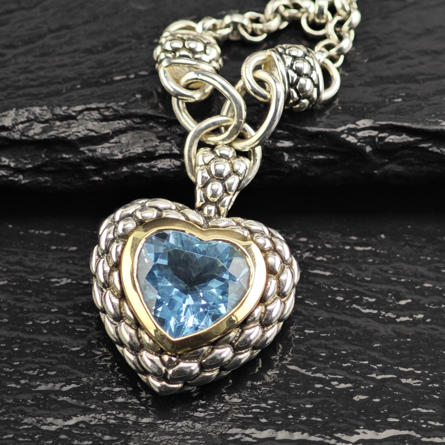 Designer Topaz 14K Gold Accent, Heart Sterling Silver Necklace N2731