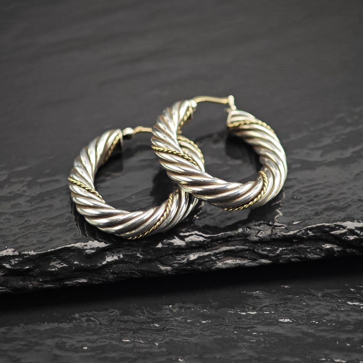 Vintage Hoop 14k Accents and Posts Sterling Silver Earrings ER3234