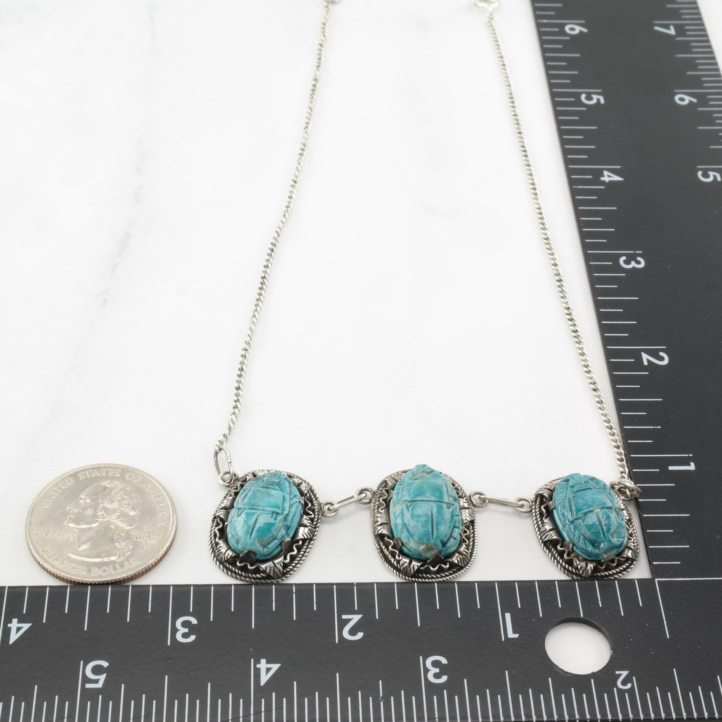 Archeological Revival Scarab Sterling Silver Necklace N2427