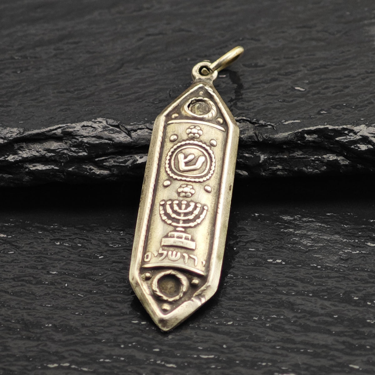 Jewish Mezuzah Menorah 800 Silver Pendant P3116
