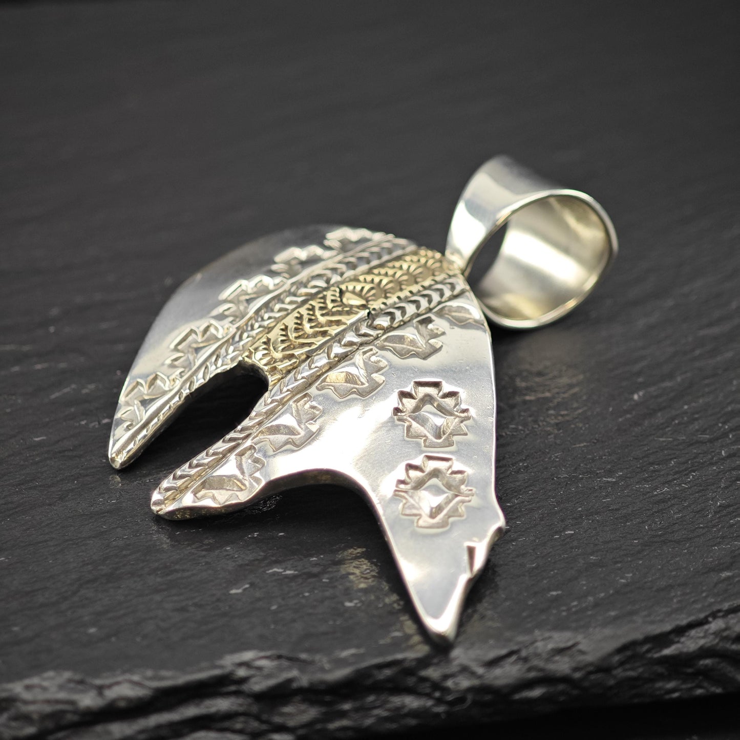 Native American Bear 14K Gold Accent Pendant Sterling Silver P2833