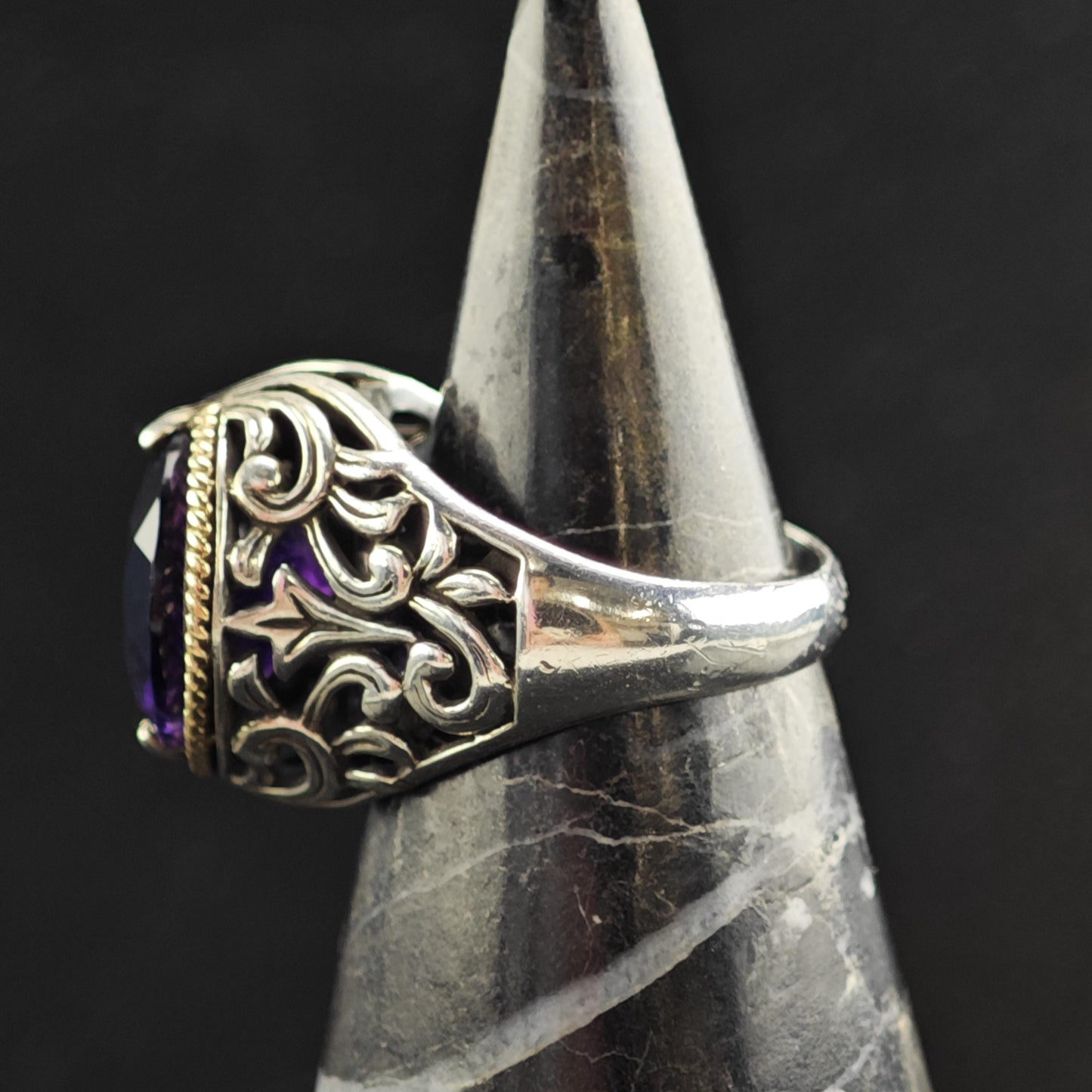 Amethyst 14k Gold Bezel Sterling Silver Ring Sz 6 R6571