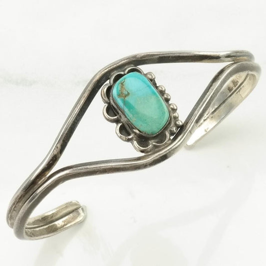 Vintage Southwest Sterling Silver Cuff Bracelet Blue Turquoise Floral