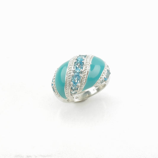 Sterling Silver Ring Topaz, Enamel Blue Size 5