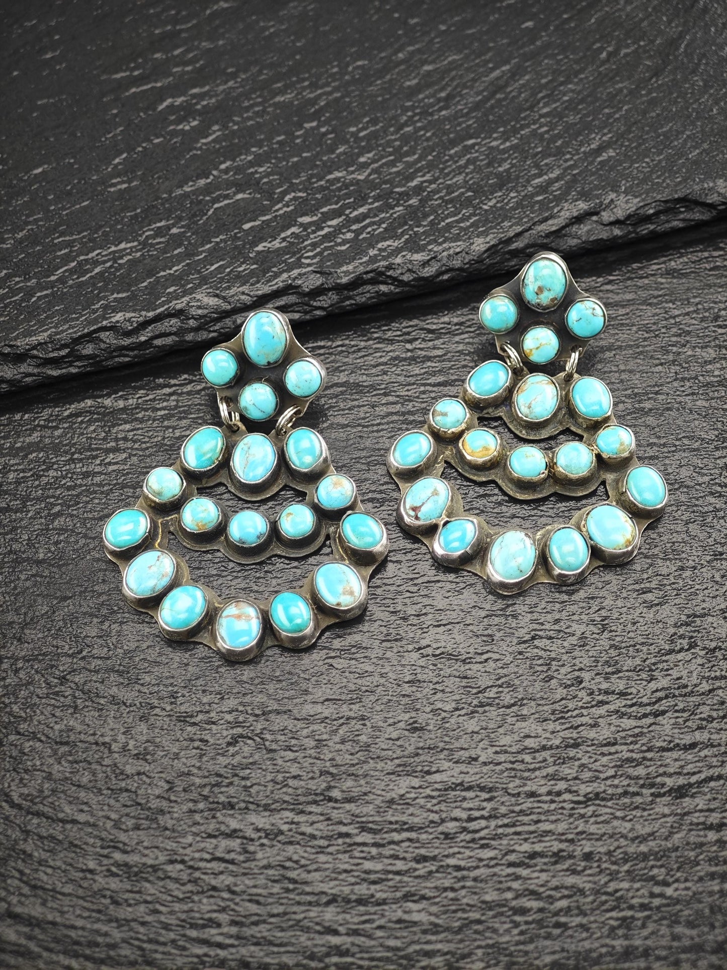 Rocki Gorman, Kee Cook Sterling Silver Turquoise Cluster Earrings - Unique Native American Jewelry