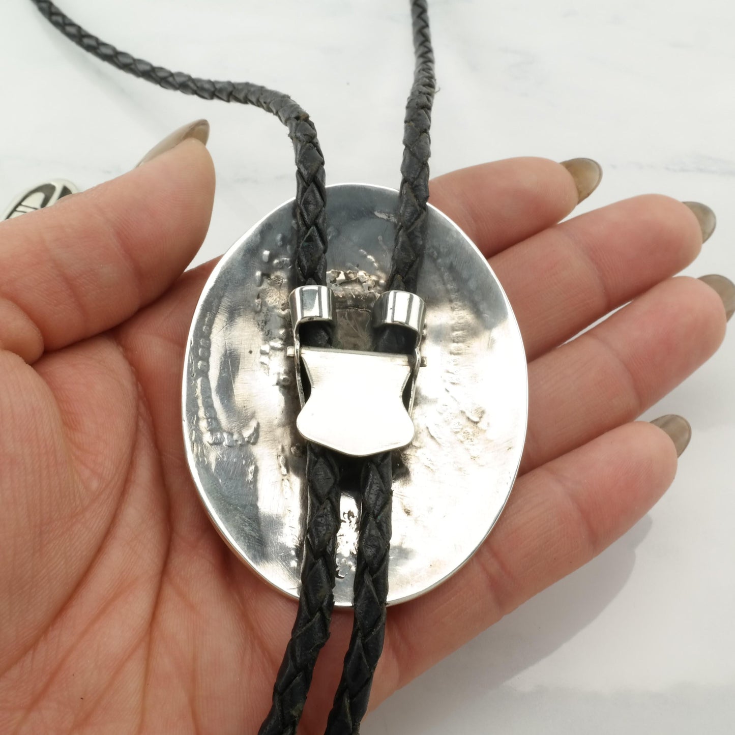 Native American Overlay Eagle Bolo Tie Sterling Silver Black Necklace Hopi William Satella