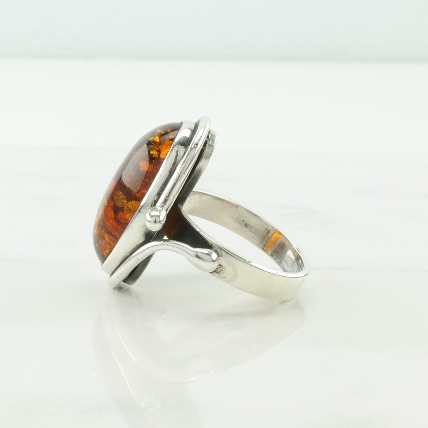 Poland Silver Ring Amber Sterling Orange Size 9 1/2