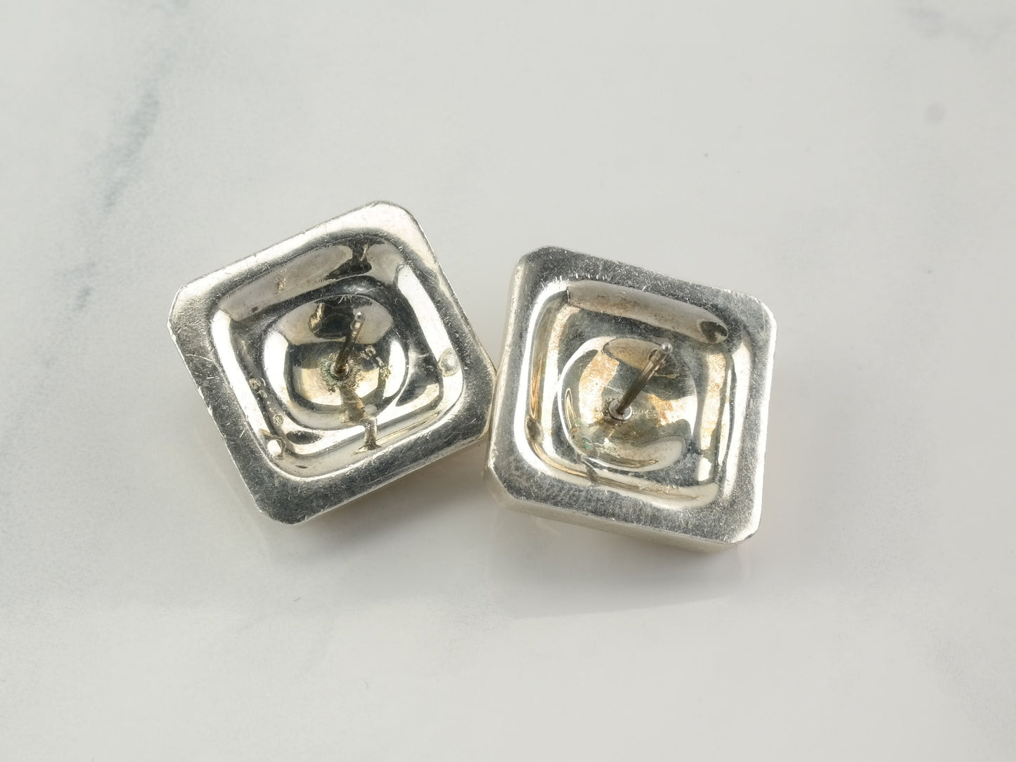 Sergio Bustamante Sterling Silver Gold Sun Square Stud Earrings