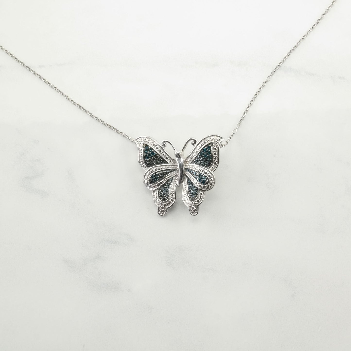 Butterfly Blue Diamond Necklace Sterling Silver