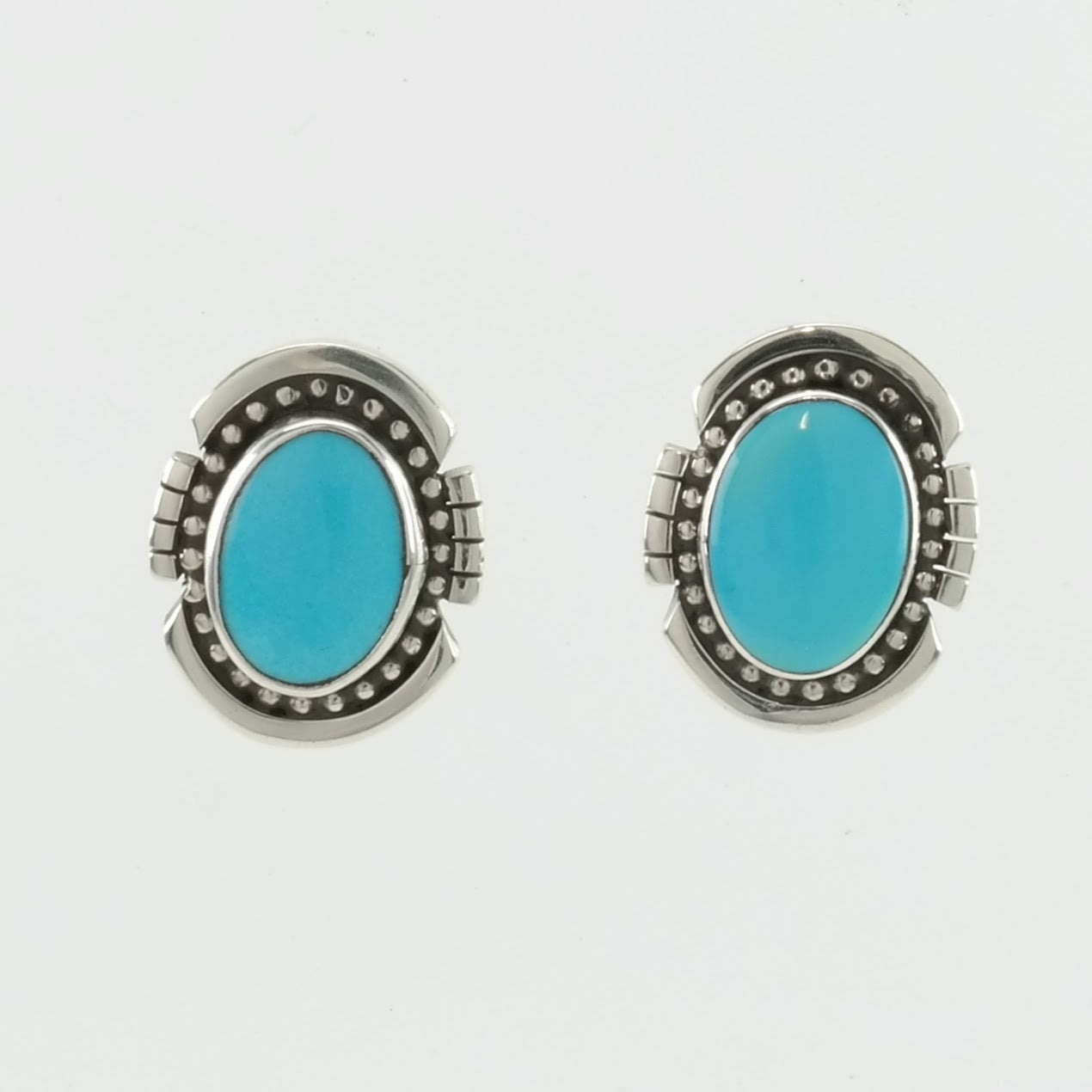 Sterling Silver Stud Earrings Native American Blue Turquoise Sleeping Beauty