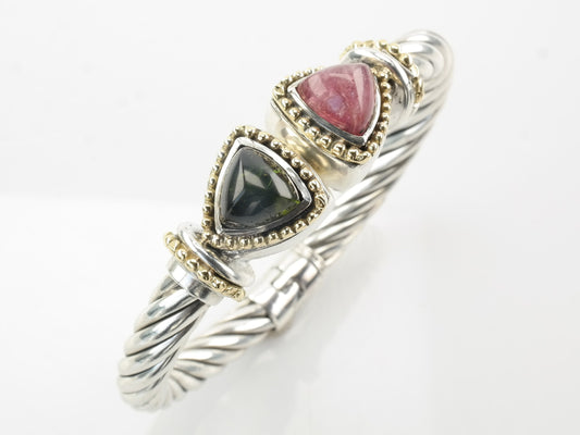 Italian Sterling Silver Cuff Bracelet Tourmaline 18k Gold