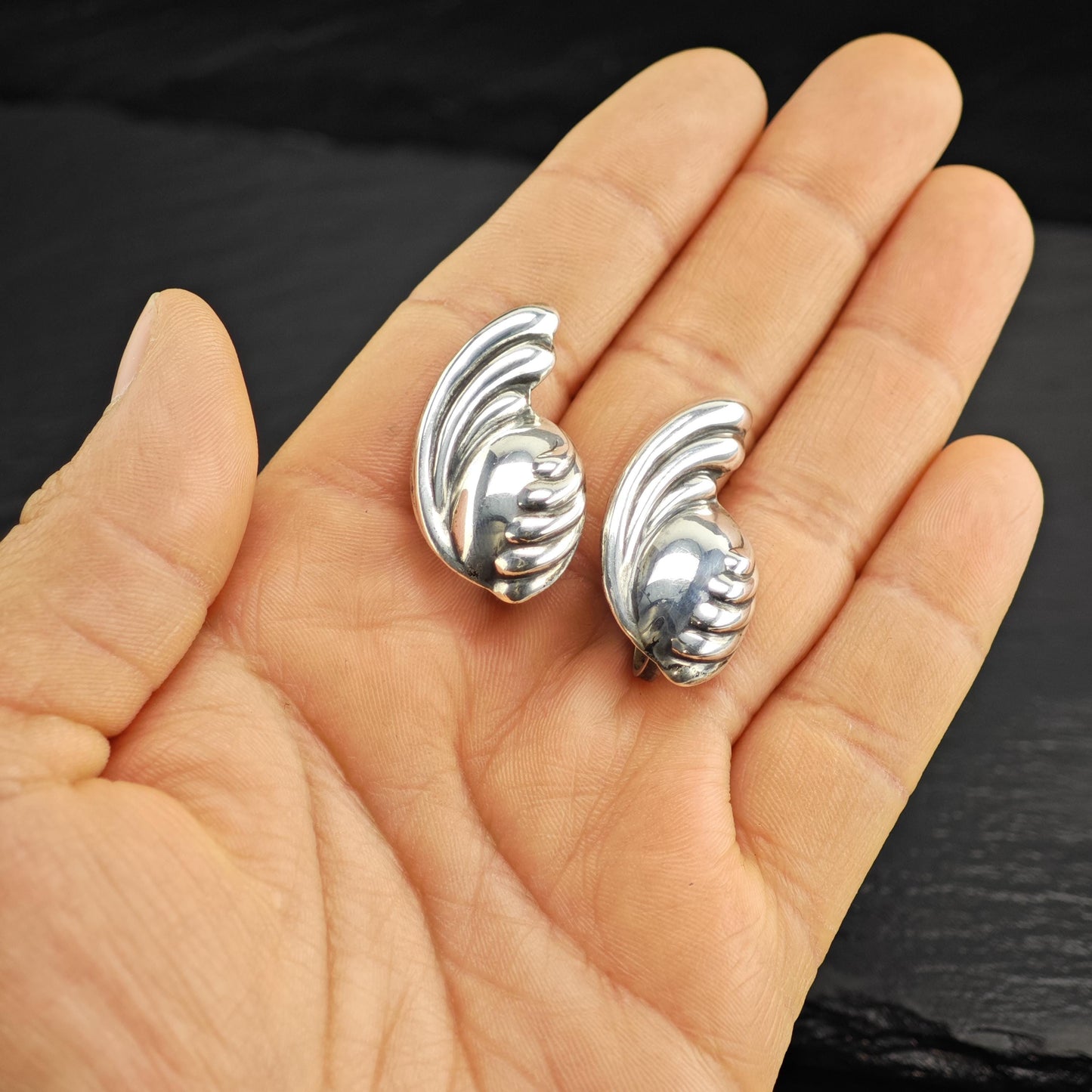 Abstract Taxco Screw Back Sterling Silver Earrings ER3186