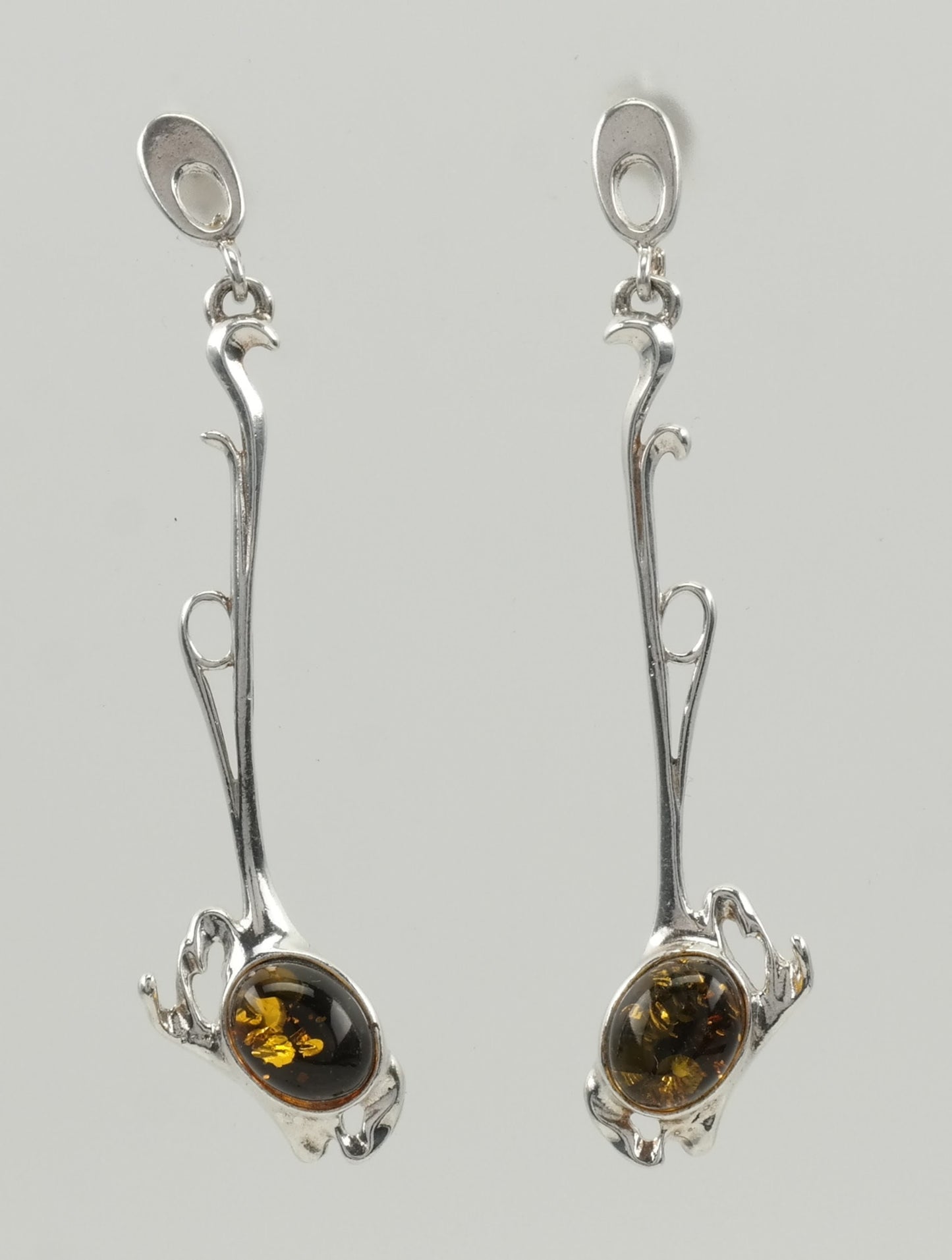 Modernist Baltic Amber Earrings Sterling Silver