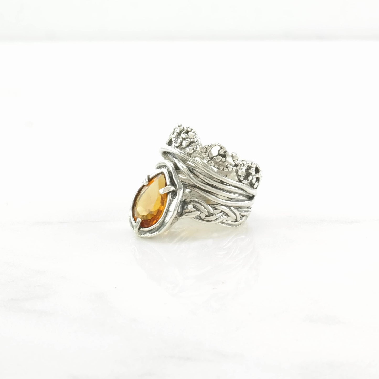 Israel Silver Ring Citrine Woven Sterling Orange Size 5 1/4