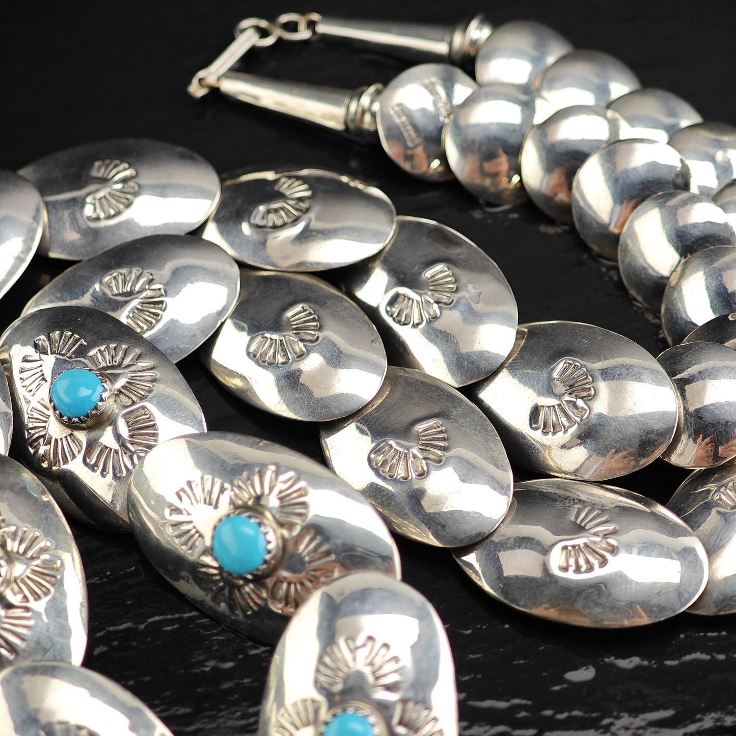 Vintage Native American Pillow Bead Turquoise Sterling Silver Necklace N2719