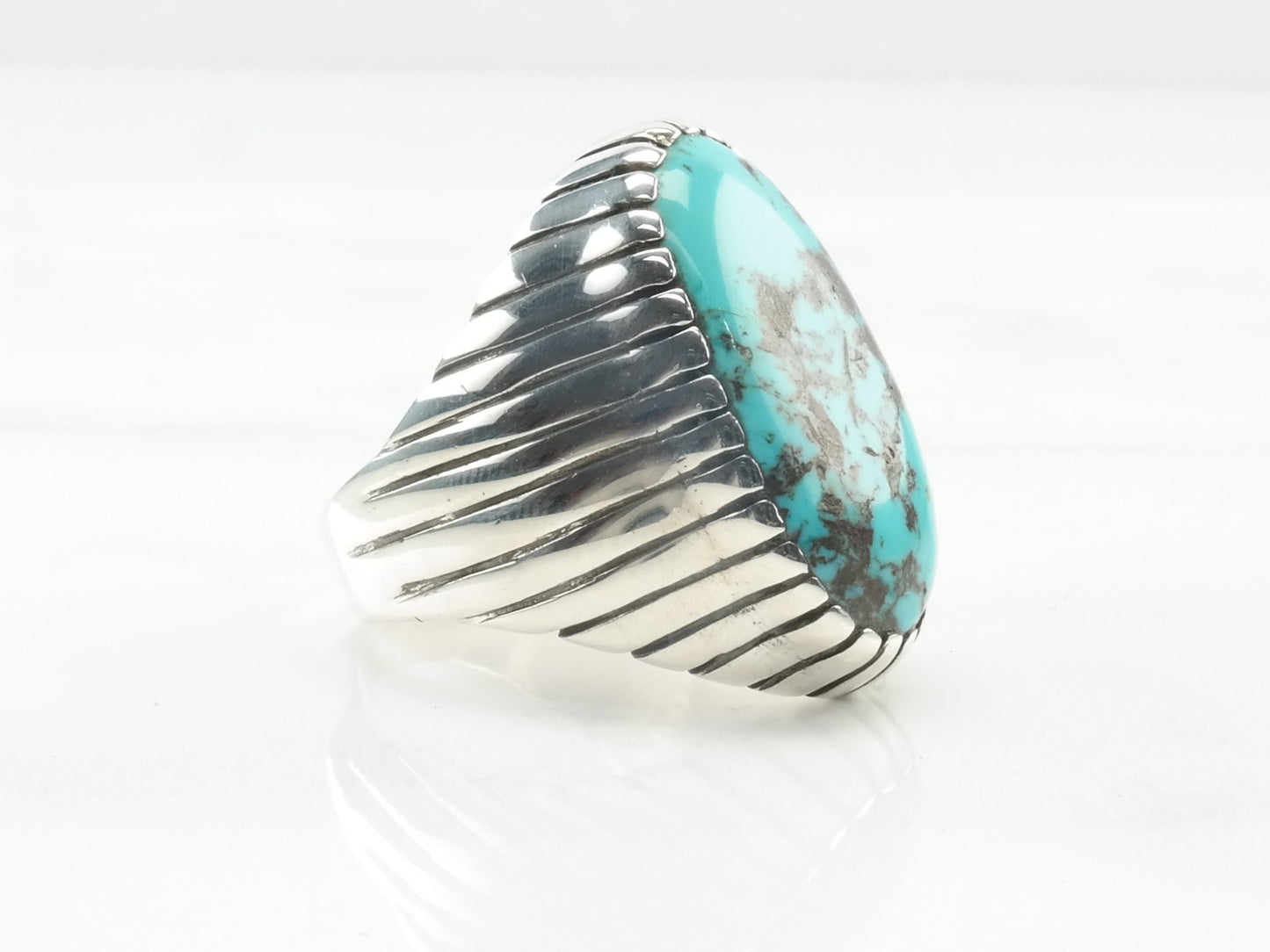 Important Zuni Sterling Silver Ring Turquoise Blue Size 10