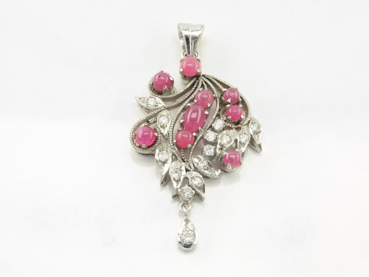 Vintage Treated Ruby CZ Sterling Silver Pendant