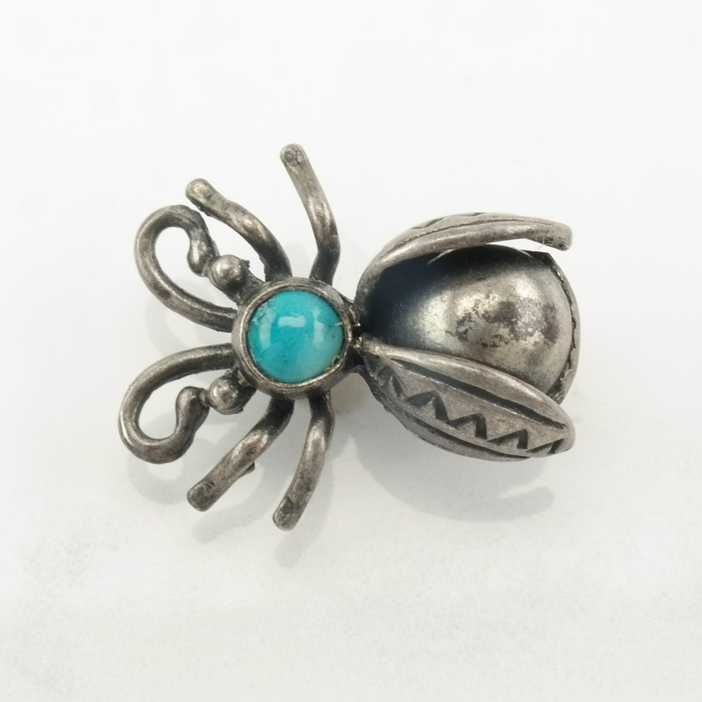 Native American Brooch Bug, Bee Blue Turquoise Sterling Silver