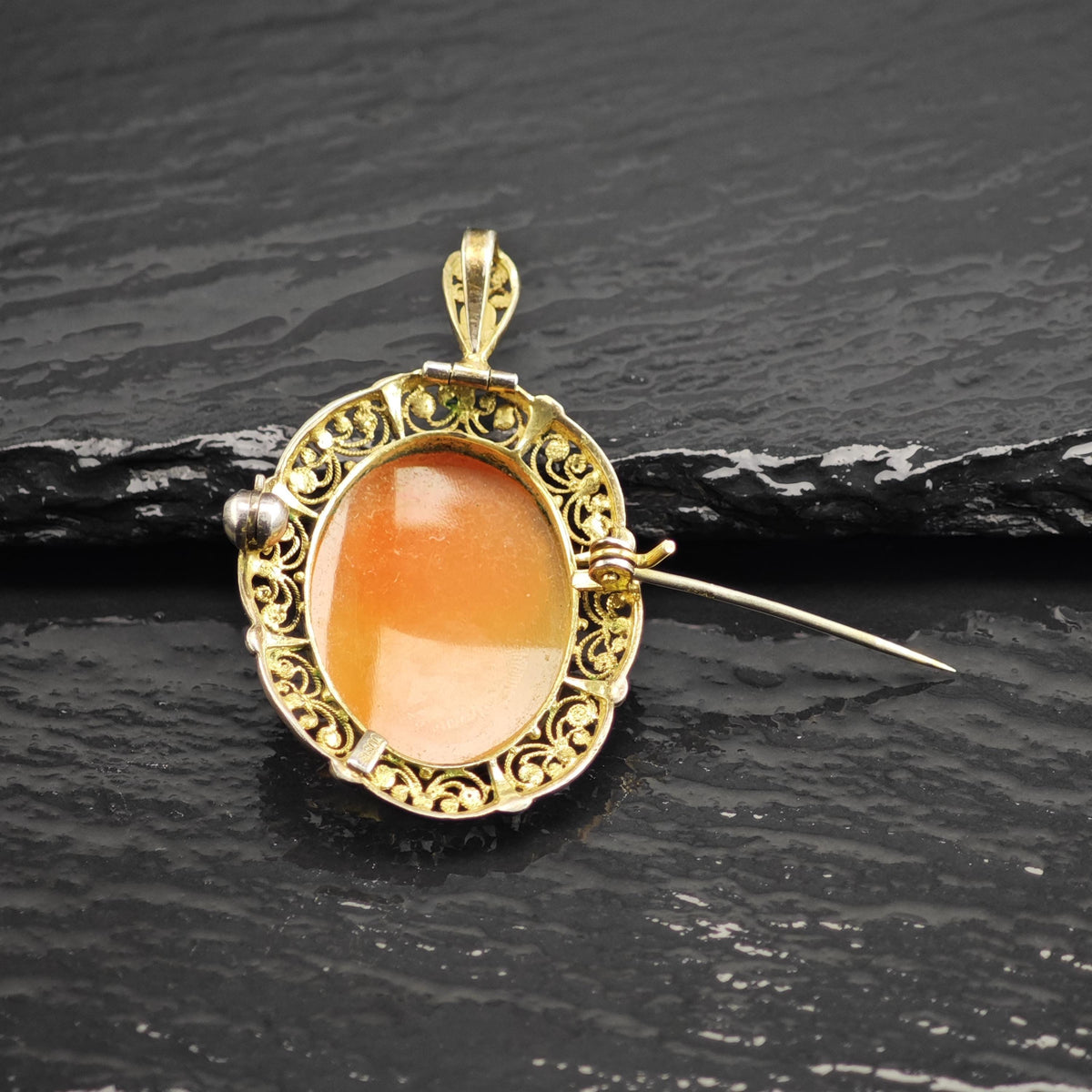 Art Deco Cameo Gold Gilded Sterling Silver Pendant/Brooch P3126