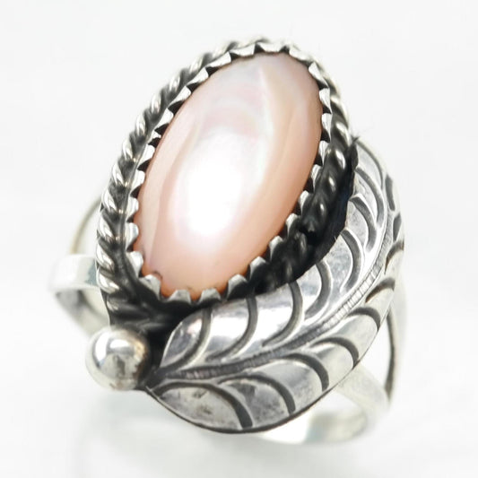 Native American Pink MOP Silver Ring Sterling Size 5 3/4