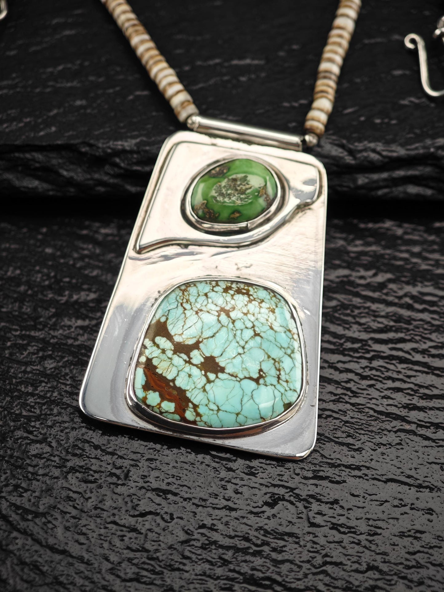 Native, Number Eight Turquoise, Heishi Bead Necklace Sterling Silver N2515