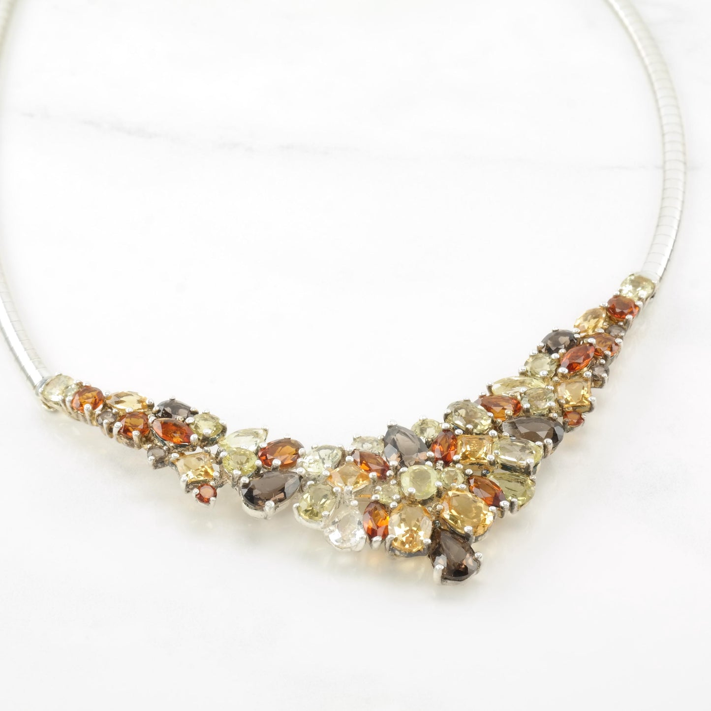 Vintage Michelle Albala Citrine, Quartz Gemstones Sterling Silver Cluster Collar Necklace