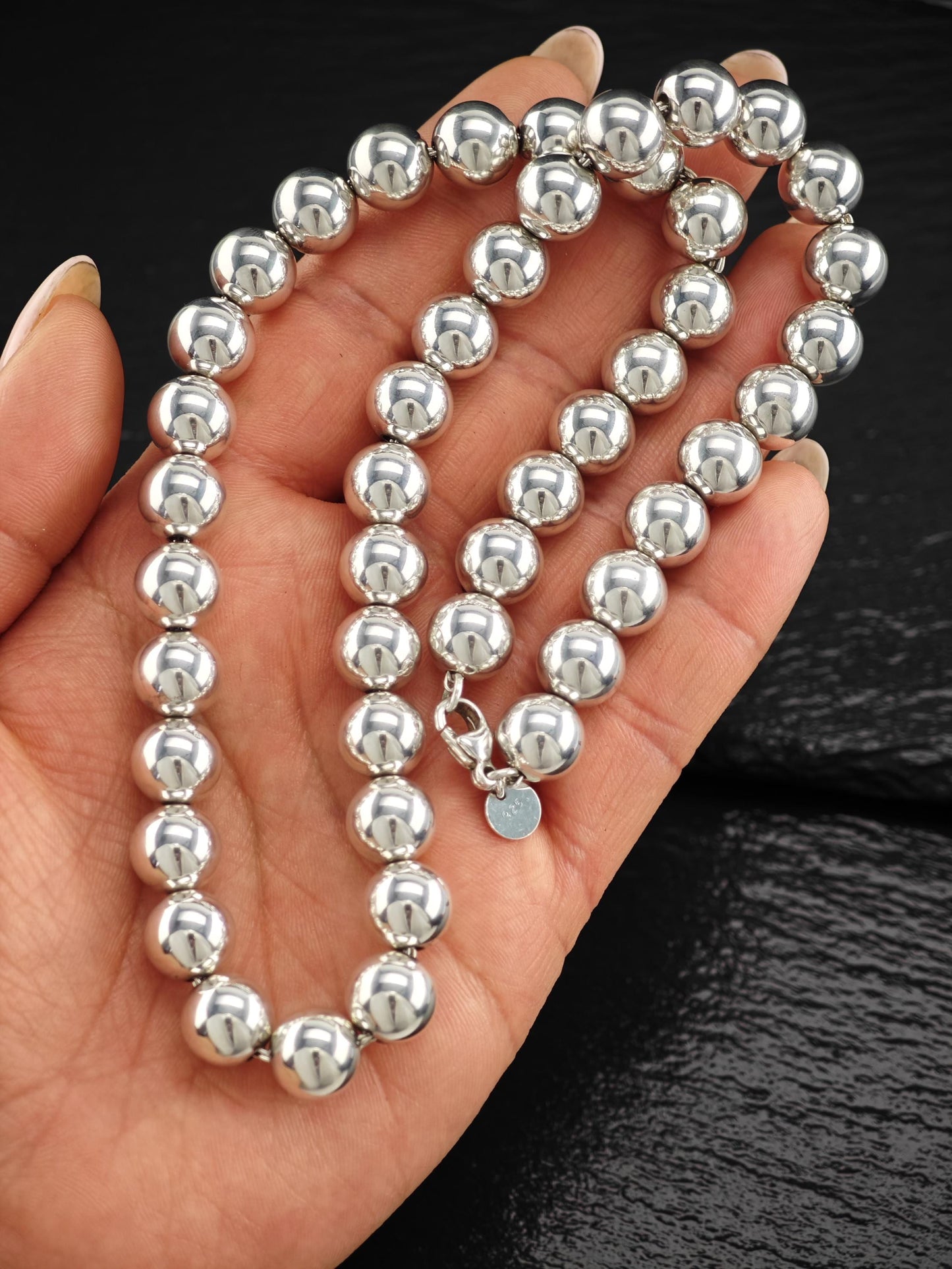 Vintage Tiffany 10mm Bead, Hardwear Beaded Necklace Sterling Silver N2506