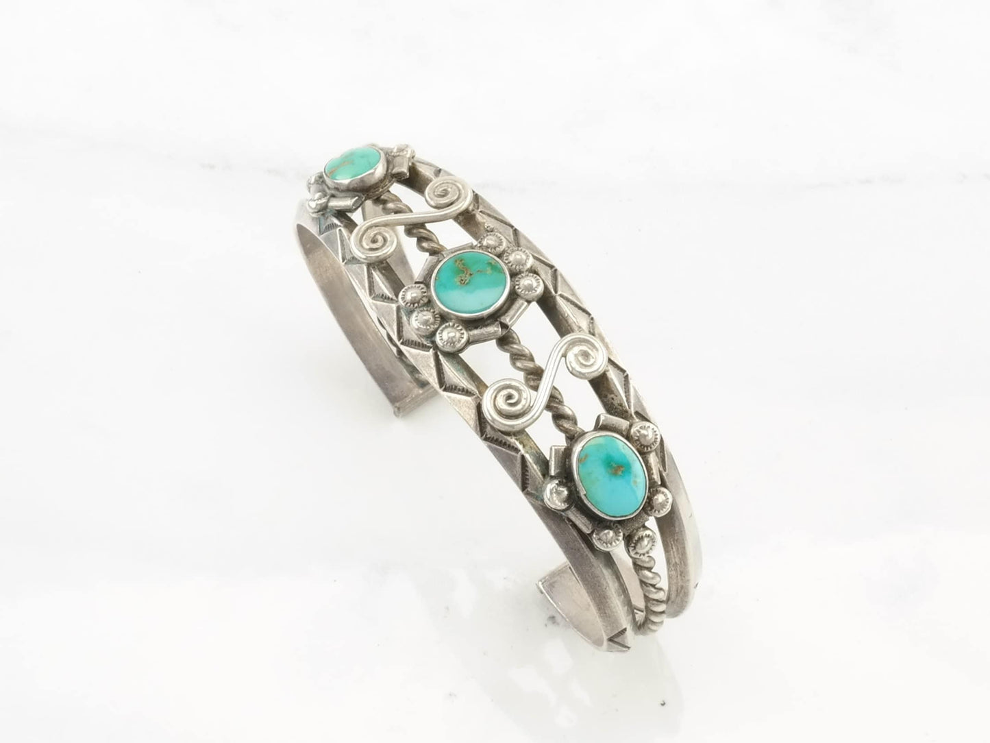 Native American Historic Blue Gem Turquoise Sterling Silver Cuff Bracelet