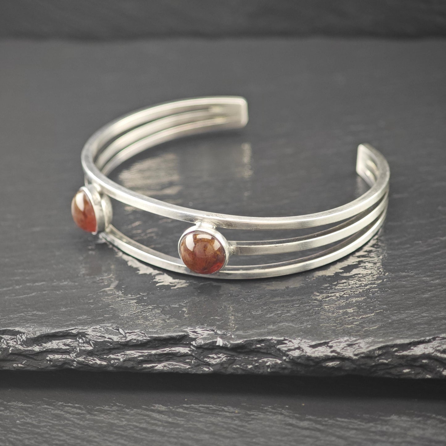 Denmark Silver Amber Modernist Cuff Bracelet Sterling N. E From