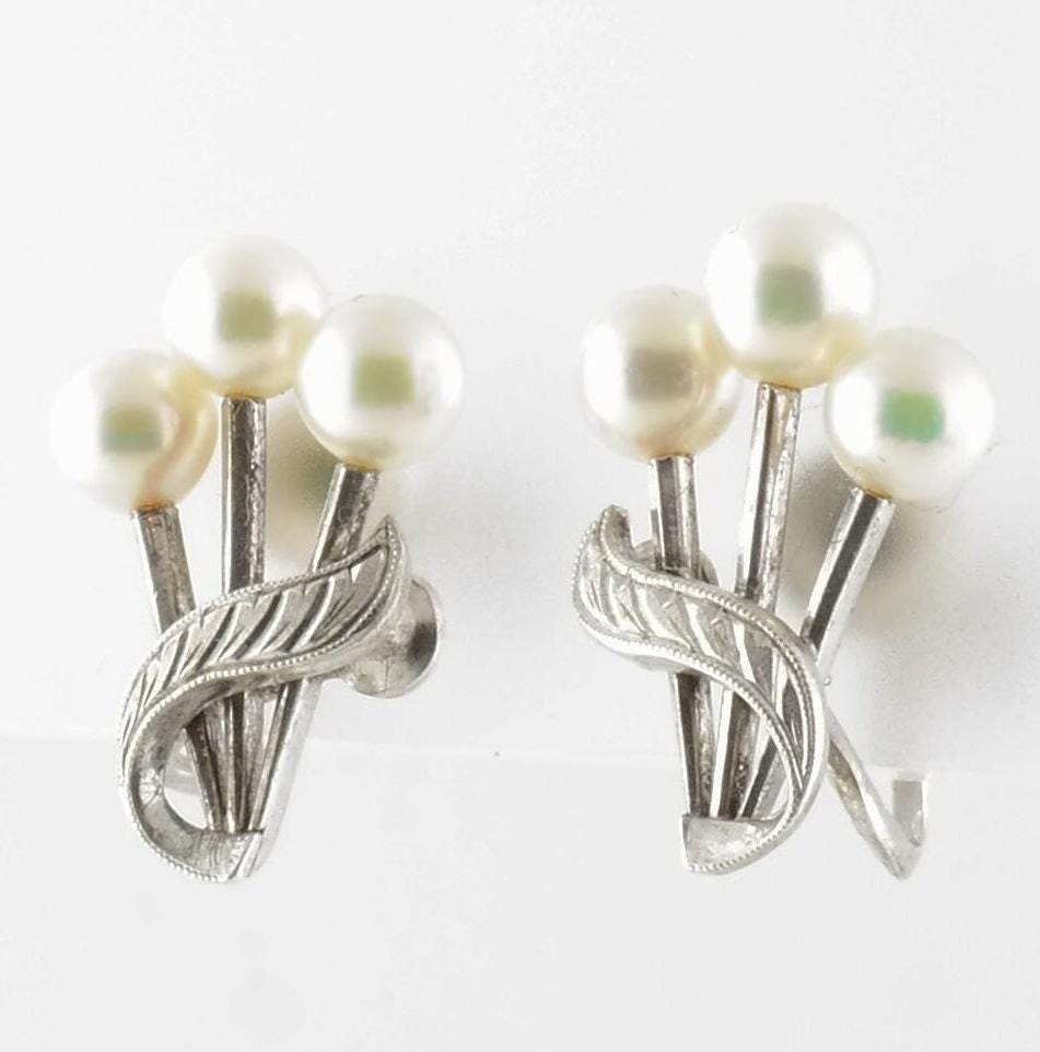 Mikimoto Sterling Silver White Pearl Screw-Back Earrings