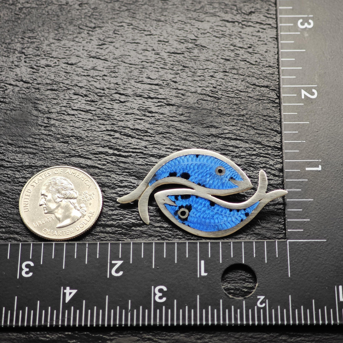Jose Fuentes Fish Blue Enamel Sterling Silver Brooch B2274