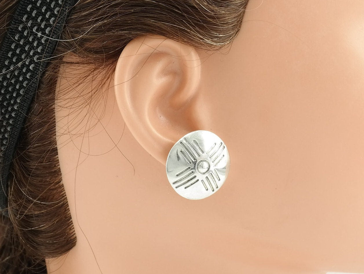 Modernist Sterling Silver Southwest Circular Earrings