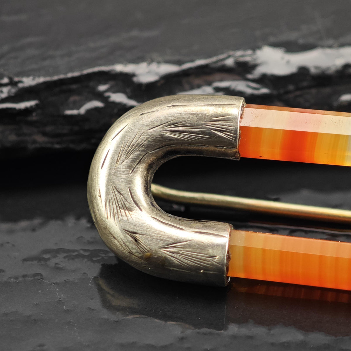 Scottish Banded Agate Kilt Pin Sterling Silver Brooch B2249