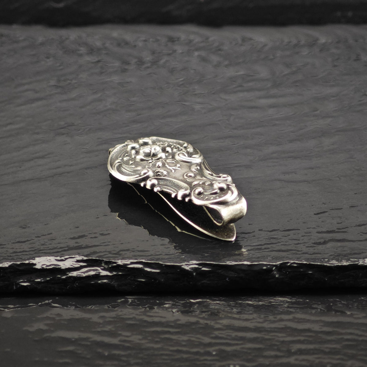 Art Nouveau Repousse Money Clip or Tie Clip Sterling Silver MISC0411