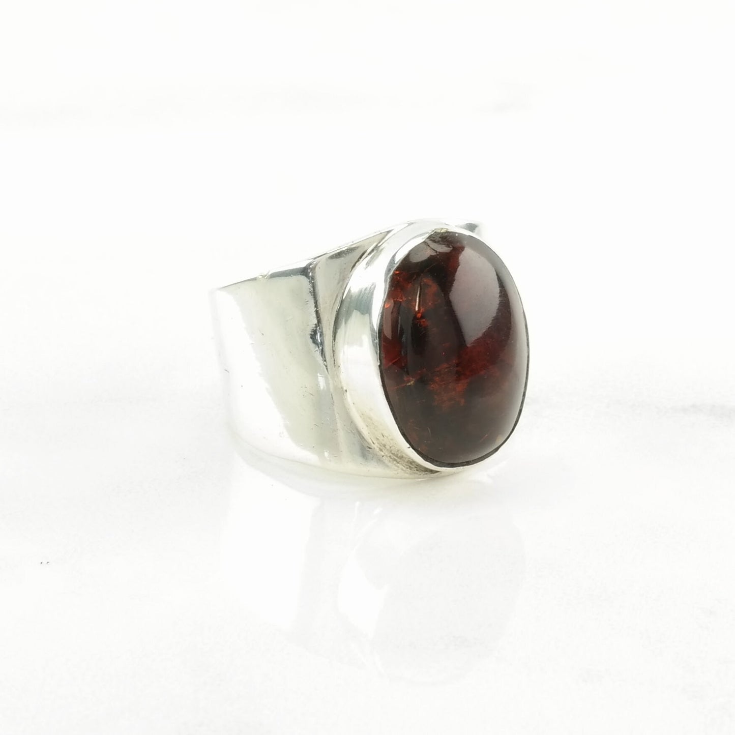 Sterling Silver Ring Amber Modernist Orange Size 6