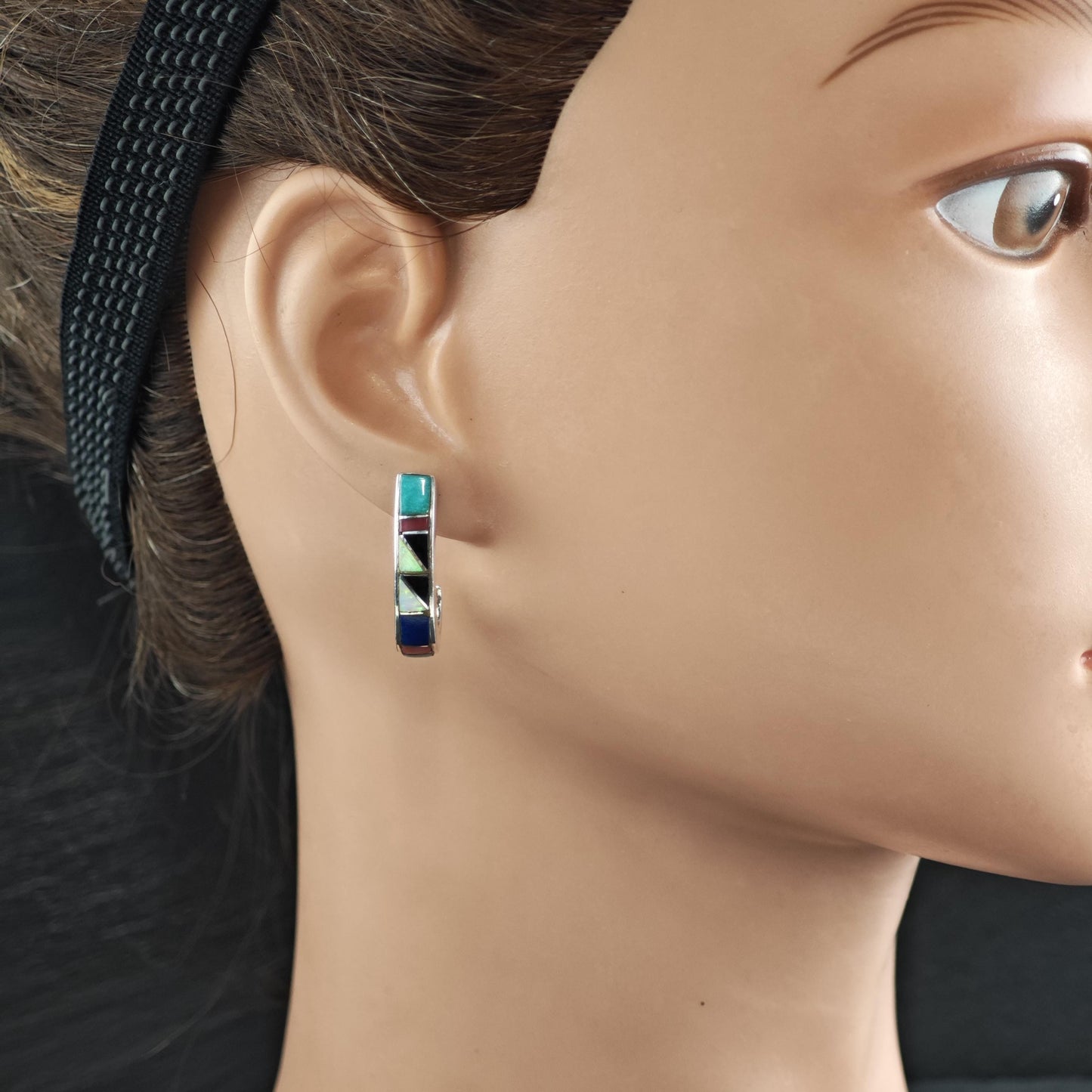 Turquoise, Coral, Lab Opal, Jet, Lapis Inlay Sterling Silver Earrings ER3115