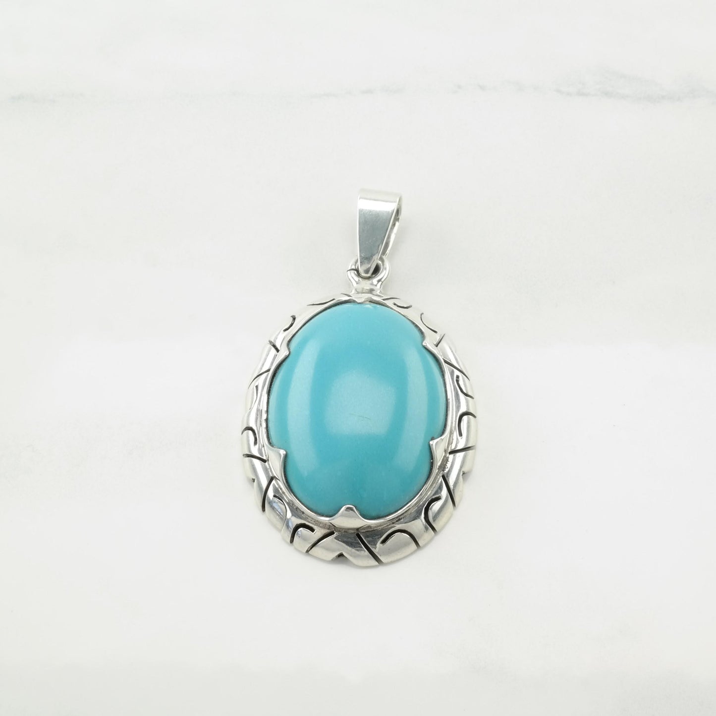 Sw Block Turquoise Oval Sterling Silver Pendant P2652