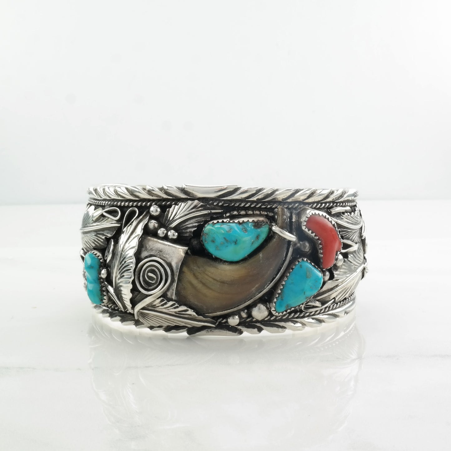 Navajo Sterling Silver Cuff Bracelet Turquoise, Coral