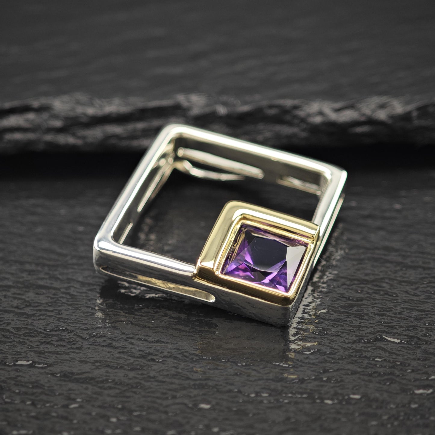 Amethyst 18K Gold Accent Abstract Pendant Sterling Silver P2795