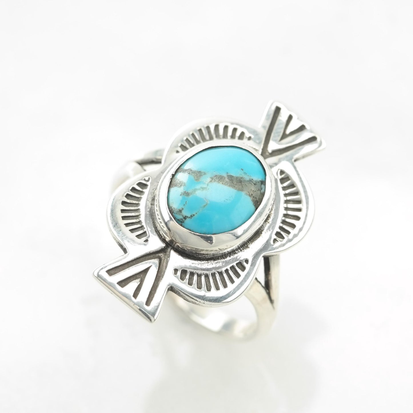 Vintage Rescued Silver Ring Turquoise Sterling Blue Size 7 1/2