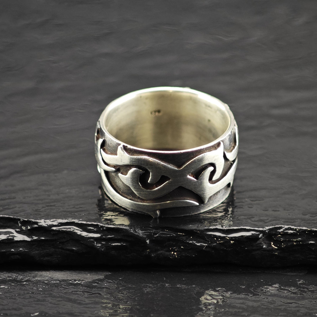 Barded Abstract Overlay Band Sterling Silver Sz 11 1/2 R6873