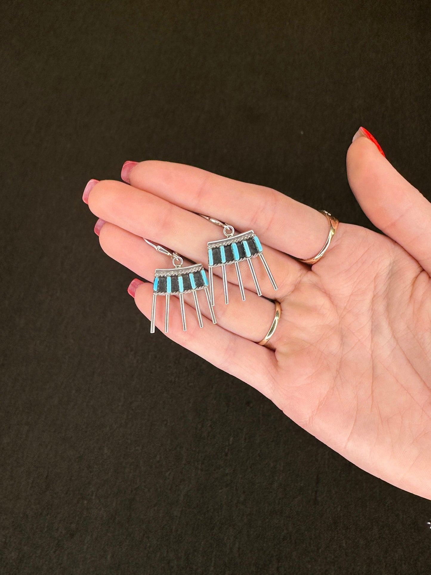 Native American Sterling Silver Turquoise Zuni Earrings Levers