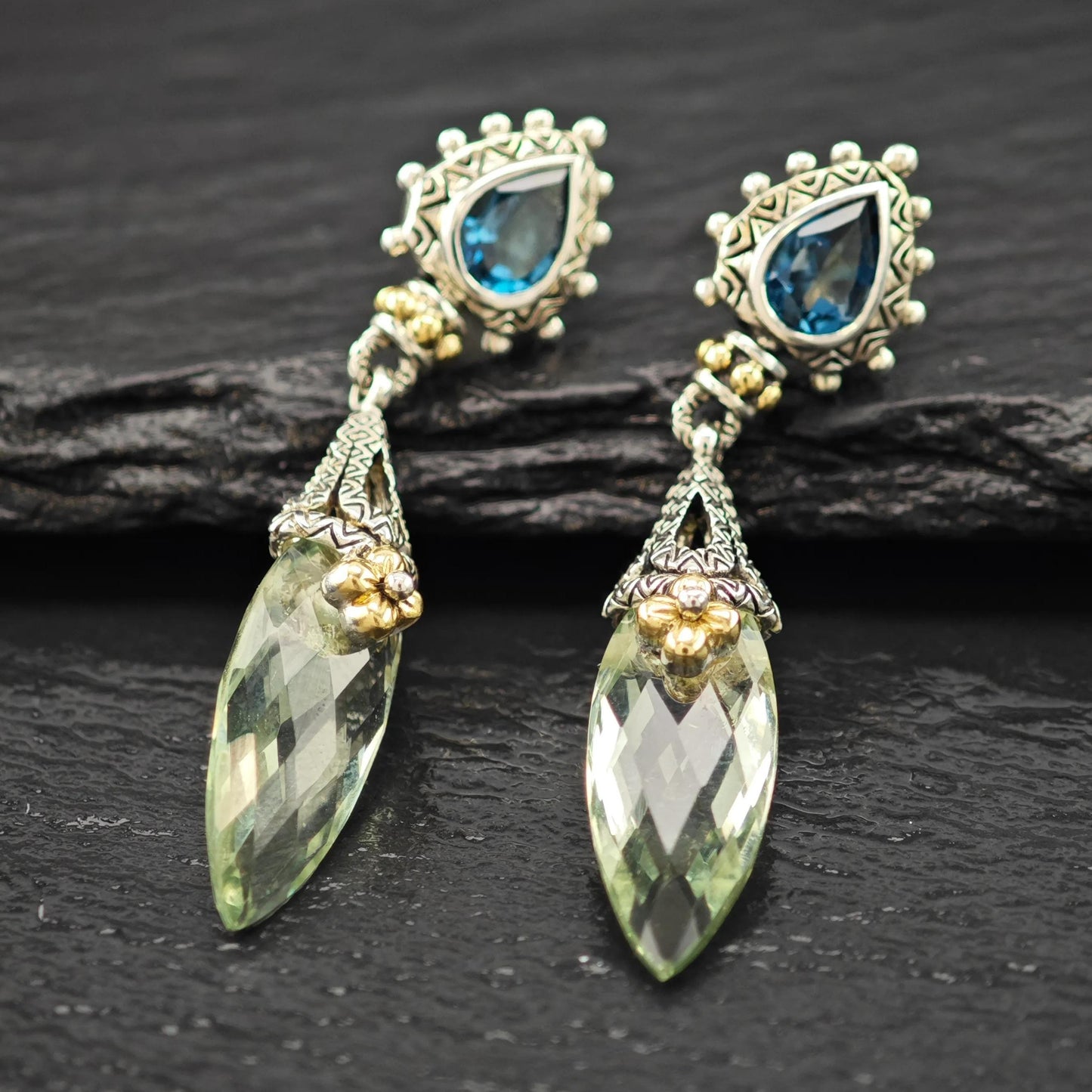 Barbara Bixby Topaz, Quartz 18K Gold Accent Sterling Silver Stud/Dangle Earrings